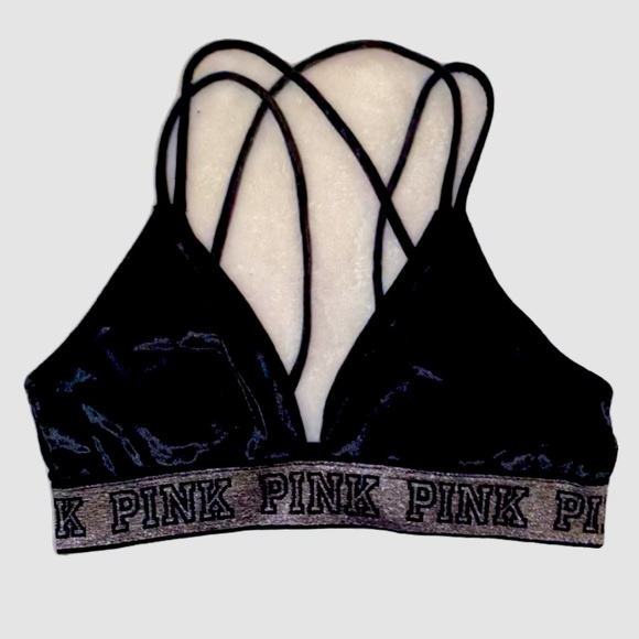 VS PINK BLACK VELVET UNLINED BRALETTE SIZE S - Picture 1 of 5